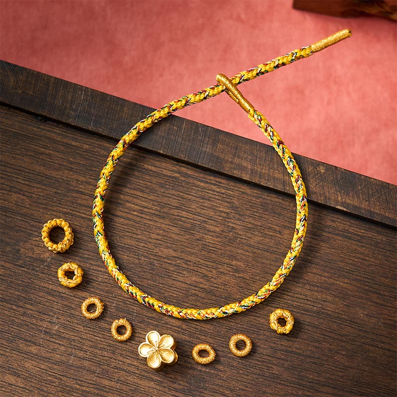 Buddha Stones Yellow Braided Rope Flower Rootedness Bracelet
