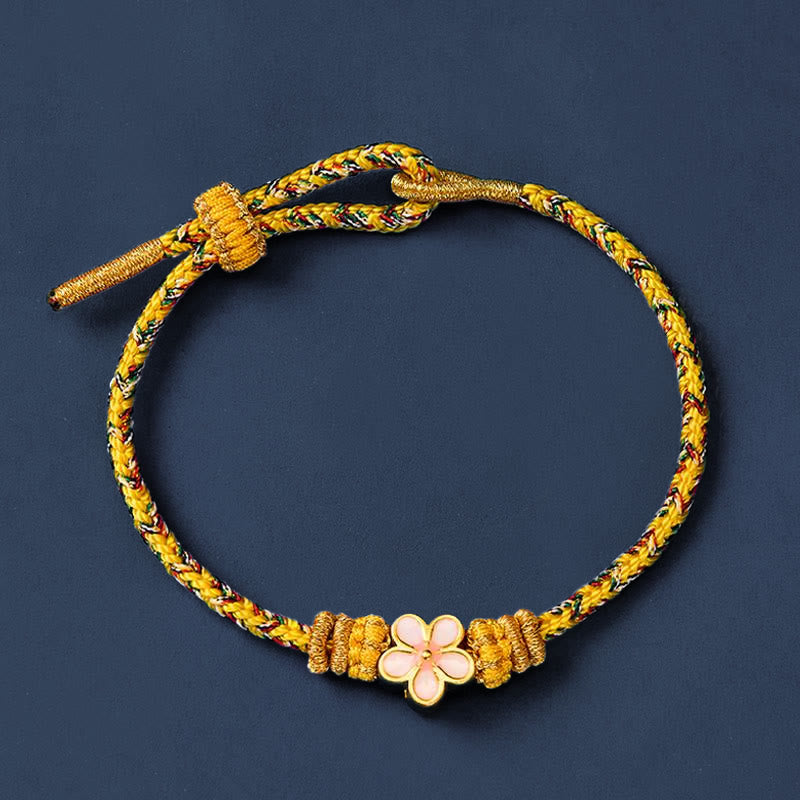 Buddha Stones Yellow Braided Rope Flower Rootedness Bracelet