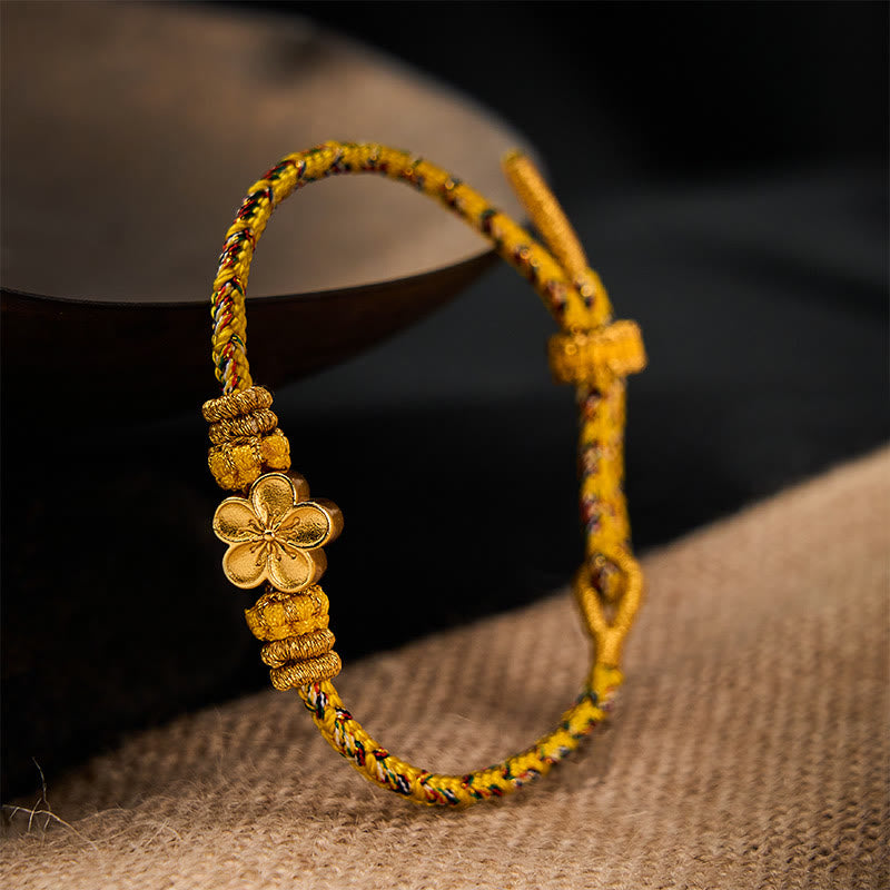 Buddha Stones Yellow Braided Rope Flower Rootedness Bracelet