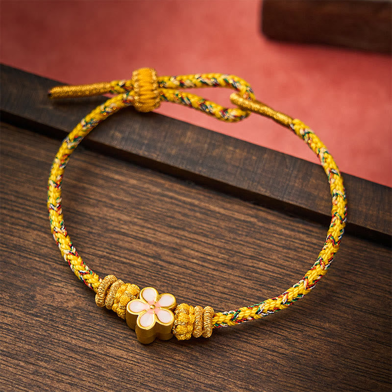 Buddha Stones Yellow Braided Rope Flower Rootedness Bracelet