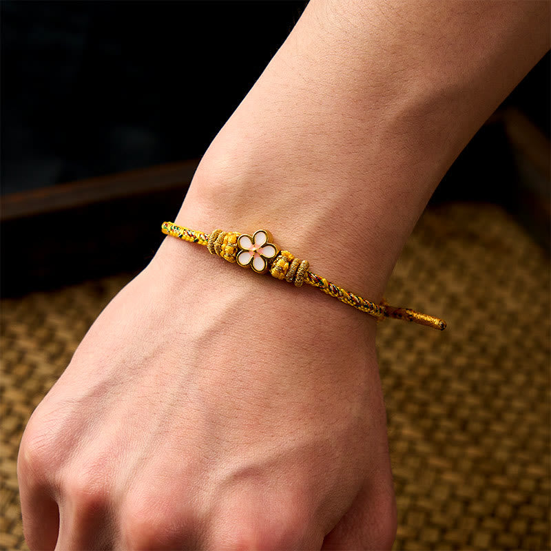 Buddha Stones Yellow Braided Rope Flower Rootedness Bracelet