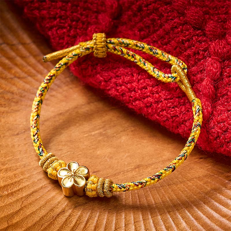 Buddha Stones Yellow Braided Rope Flower Rootedness Bracelet