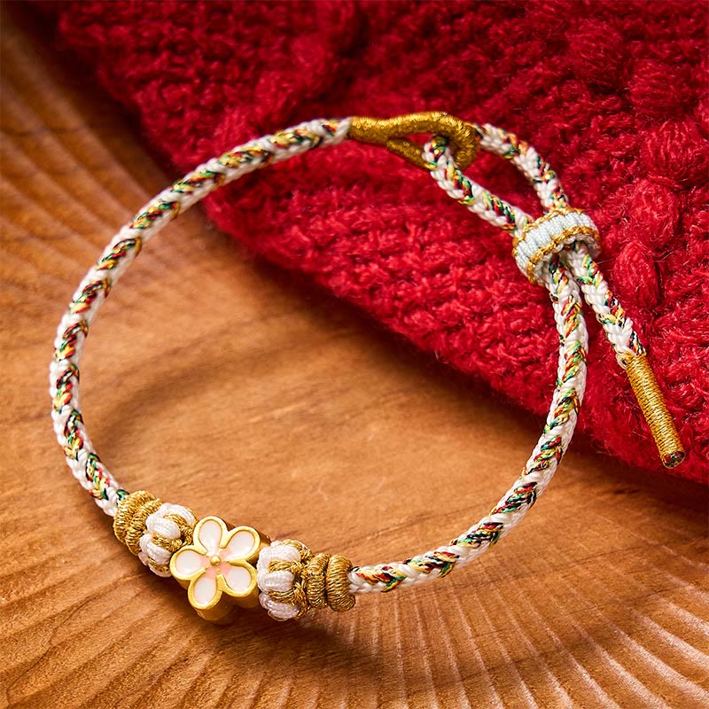 EverestArtstudios White Braided Rope Flower knowledge Bracelet