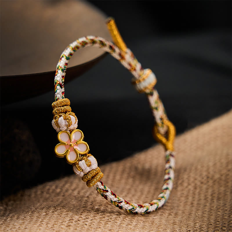 EverestArtstudios White Braided Rope Flower knowledge Bracelet