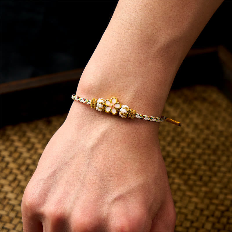 Buddha Stones White Braided Rope Flower knowledge Bracelet