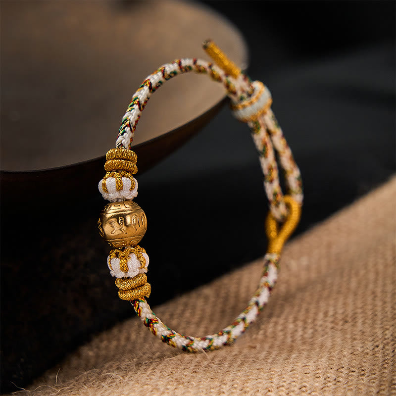 EverestArtstudios White Braided Rope Om Mani Padme Hum Wisdom Bracelet