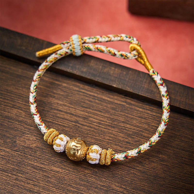 EverestArtstudios White Braided Rope Om Mani Padme Hum Wisdom Bracelet