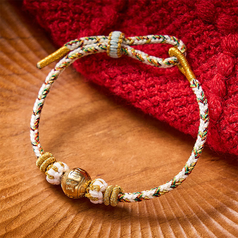 EverestArtstudios White Braided Rope Om Mani Padme Hum Wisdom Bracelet