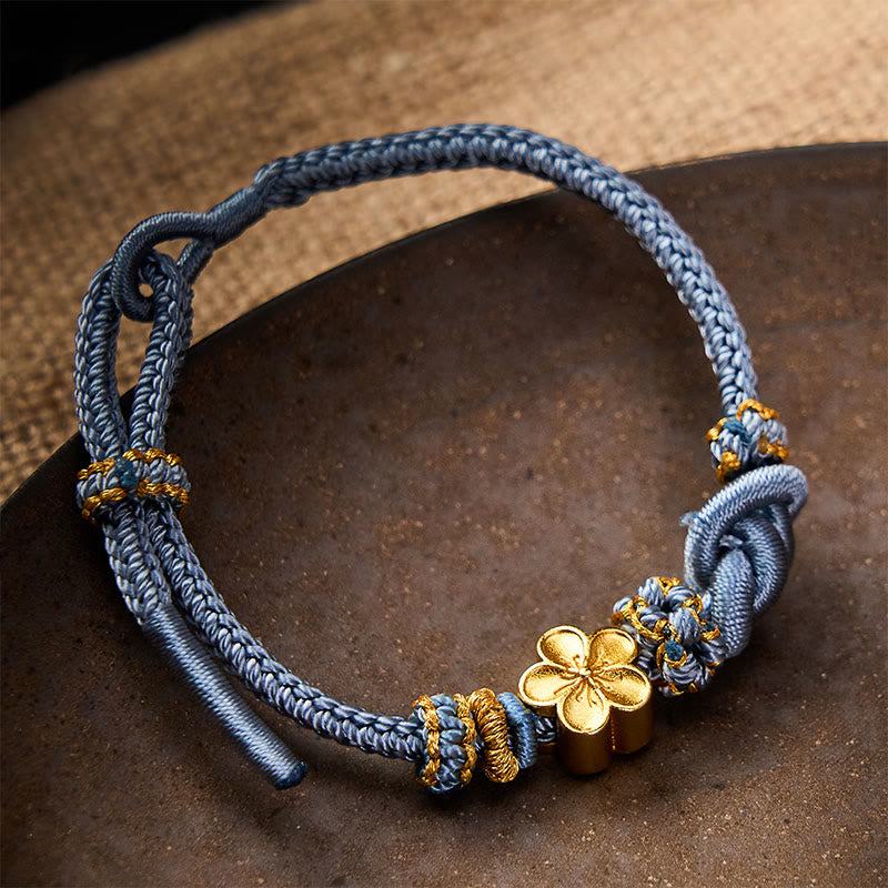 Buddha Stones Flower Braided Rope Knot Adjustable Bracelet