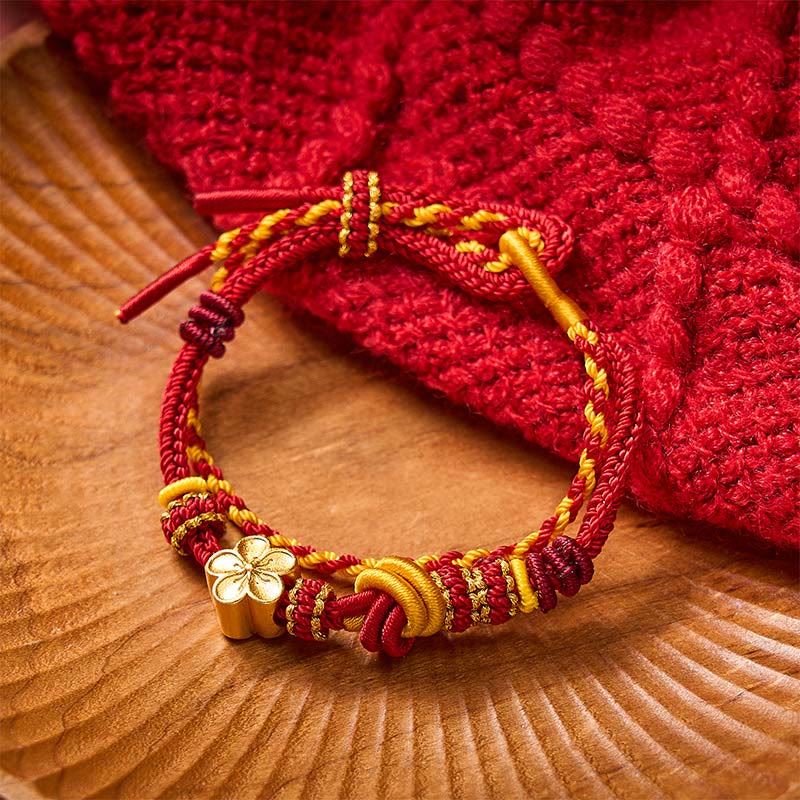 Buddha Stones Flower Braided Rope Knot Double Wrap Adjustable Bracelet