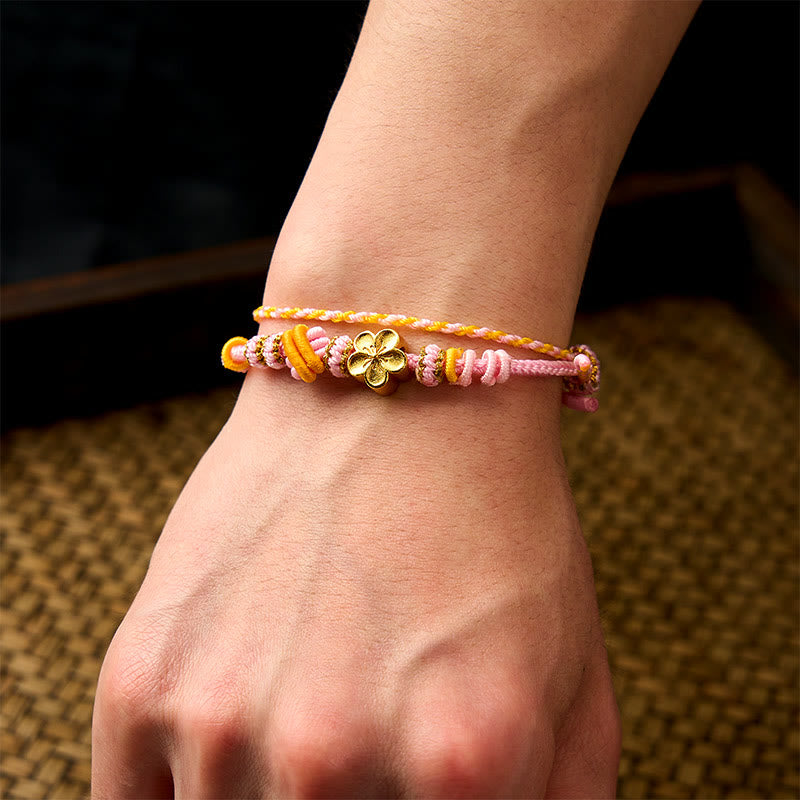 Buddha Stones Flower Braided Rope Knot Double Wrap Adjustable Bracelet