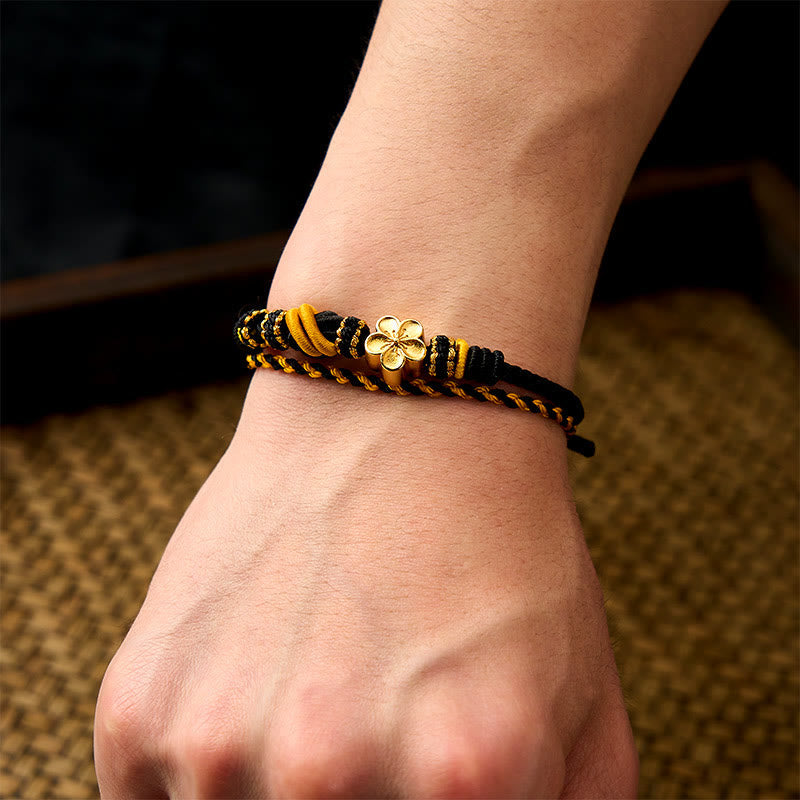 Buddha Stones Flower Braided Rope Knot Double Wrap Adjustable Bracelet