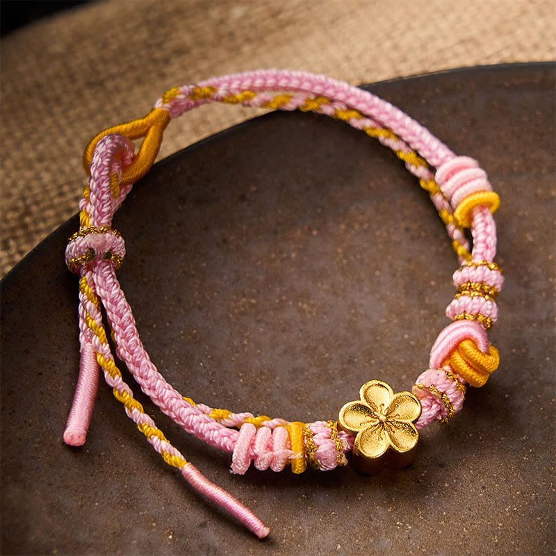 Buddha Stones Flower Braided Rope Knot Double Wrap Adjustable Bracelet