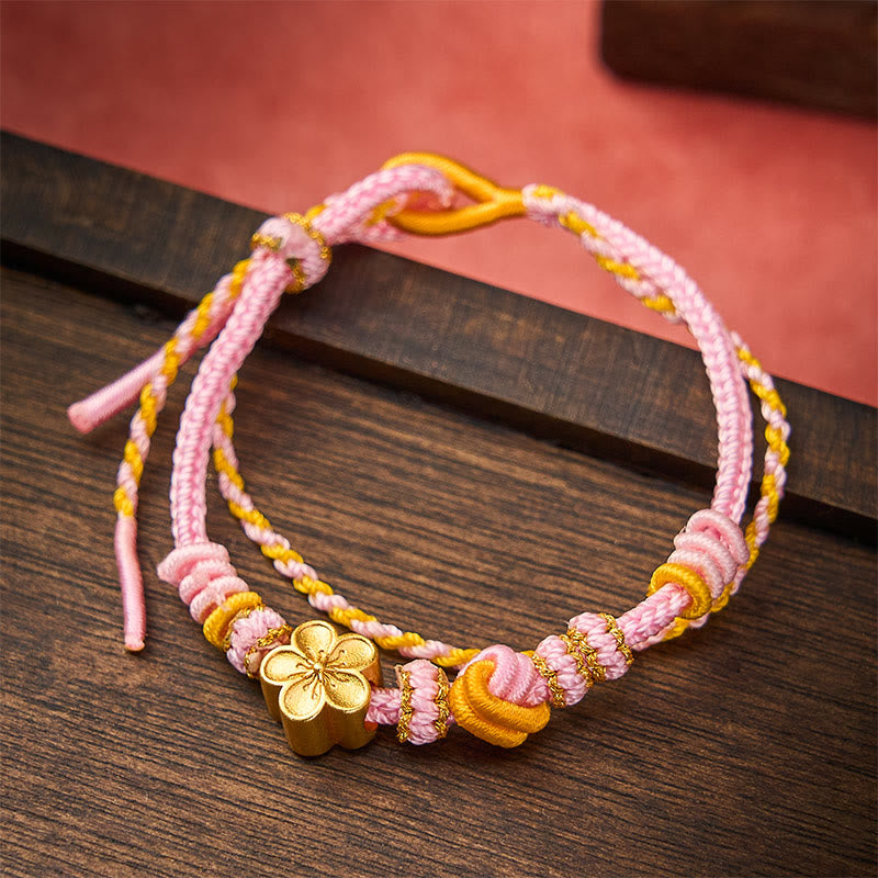 Buddha Stones Flower Braided Rope Knot Double Wrap Adjustable Bracelet