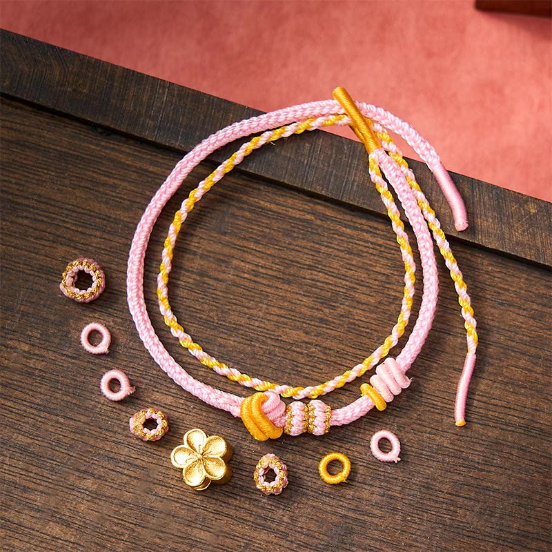 Buddha Stones Flower Braided Rope Knot Double Wrap Adjustable Bracelet