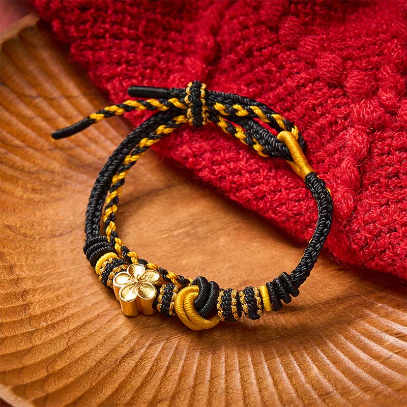 Buddha Stones Flower Braided Rope Knot Double Wrap Adjustable Bracelet