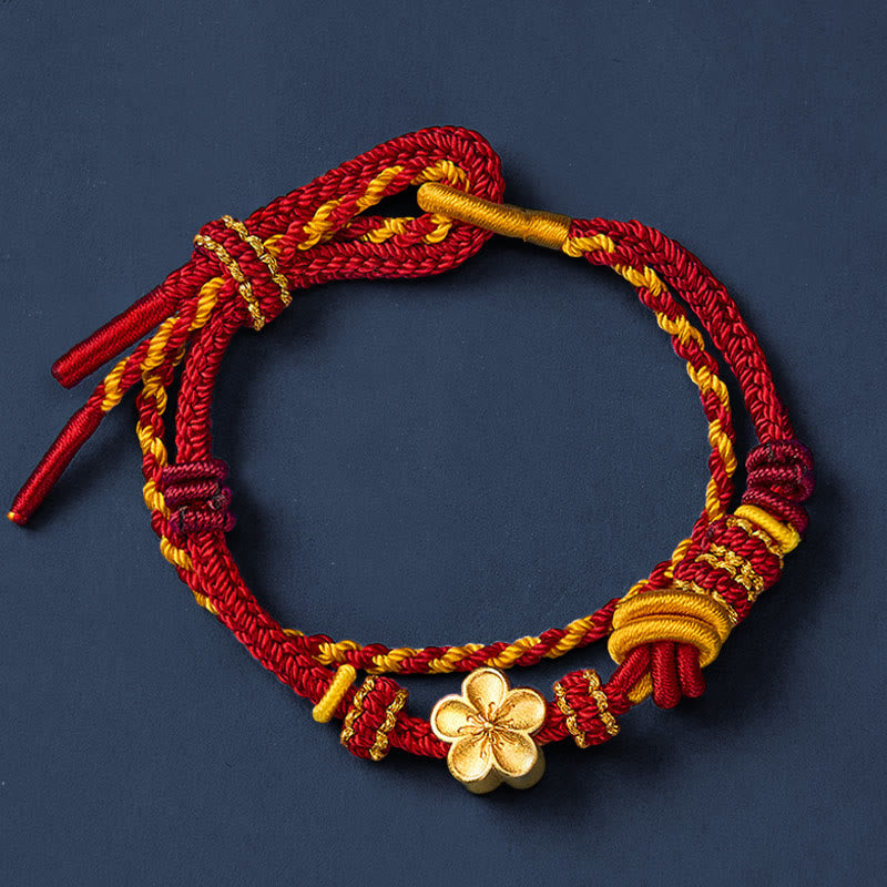 Buddha Stones Flower Braided Rope Knot Double Wrap Adjustable Bracelet