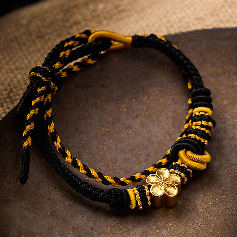 Buddha Stones Flower Braided Rope Knot Double Wrap Adjustable Bracelet