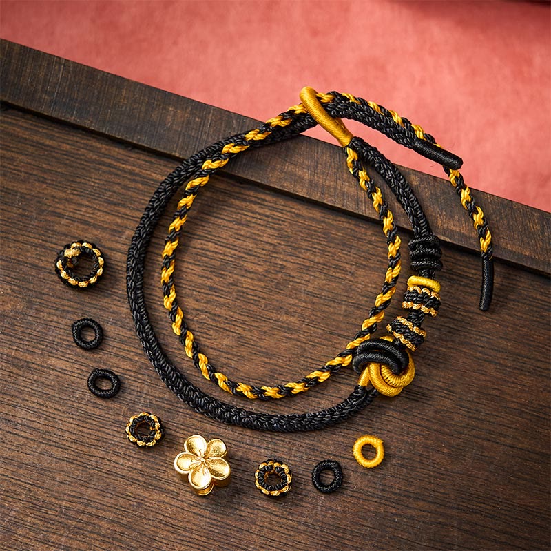 Buddha Stones Flower Braided Rope Knot Double Wrap Adjustable Bracelet