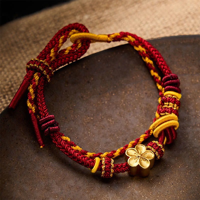 Buddha Stones Flower Braided Rope Knot Double Wrap Adjustable Bracelet