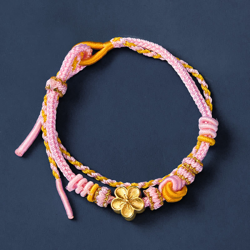 Buddha Stones Flower Braided Rope Knot Double Wrap Adjustable Bracelet
