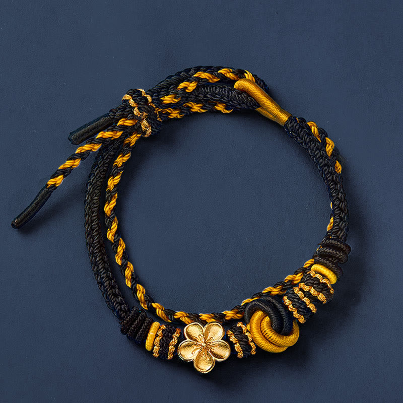 Buddha Stones Flower Braided Rope Knot Double Wrap Adjustable Bracelet