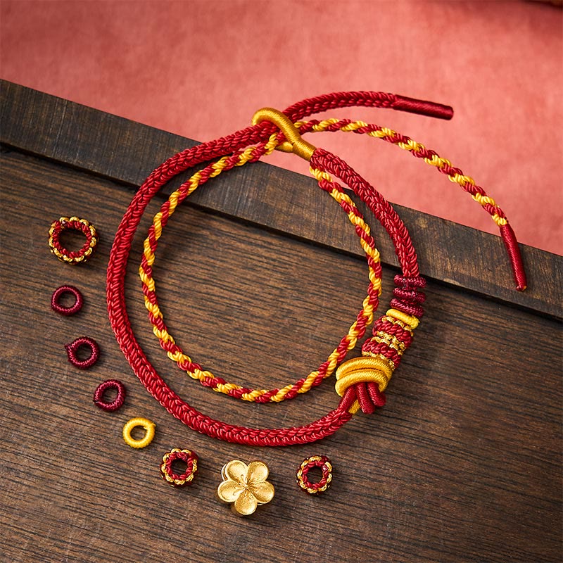 Buddha Stones Flower Braided Rope Knot Double Wrap Adjustable Bracelet
