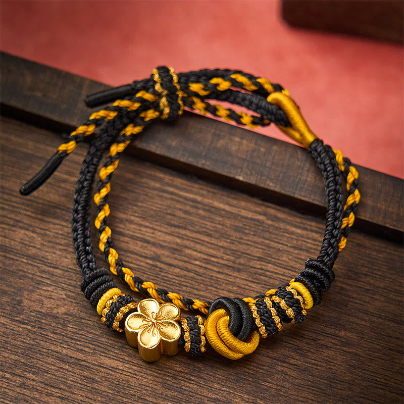 Buddha Stones Flower Braided Rope Knot Double Wrap Adjustable Bracelet