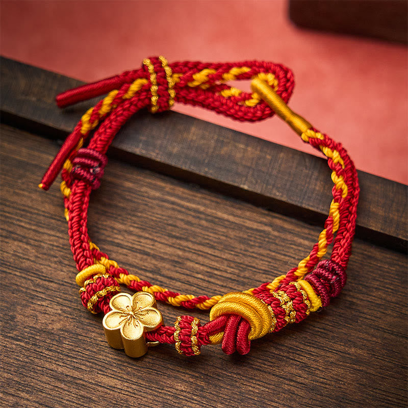 Buddha Stones Flower Braided Rope Knot Double Wrap Adjustable Bracelet