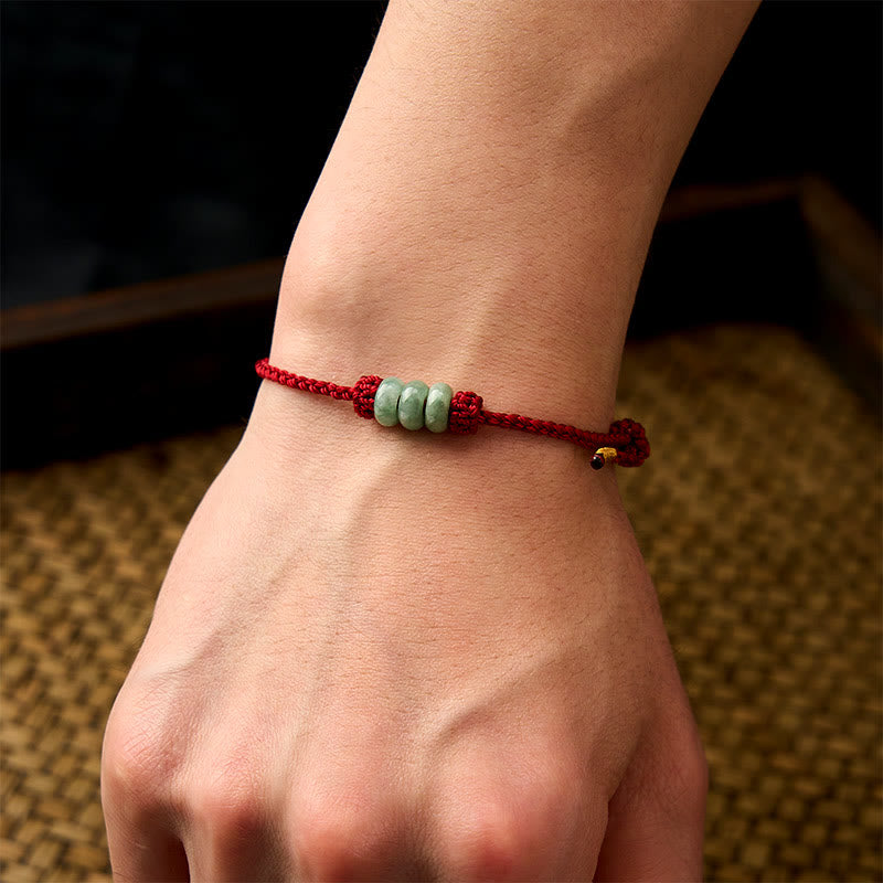 EverestArtstudios Handmade Braided Red String 3mm Jade Beads Protection Adjustable DIY Bracelet