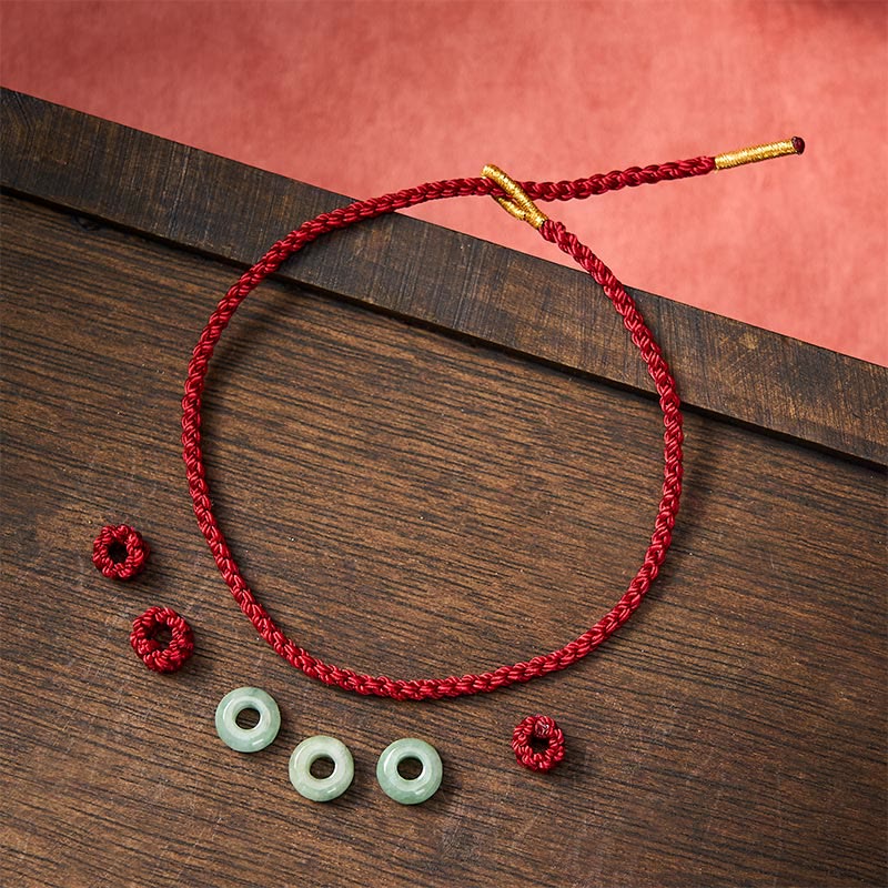 EverestArtstudios Handmade Braided Red String 3mm Jade Beads Protection Adjustable DIY Bracelet