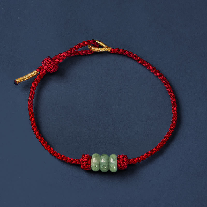 Buddha Stones Handmade Braided Red String 3mm Jade Beads Protection Adjustable DIY Bracelet