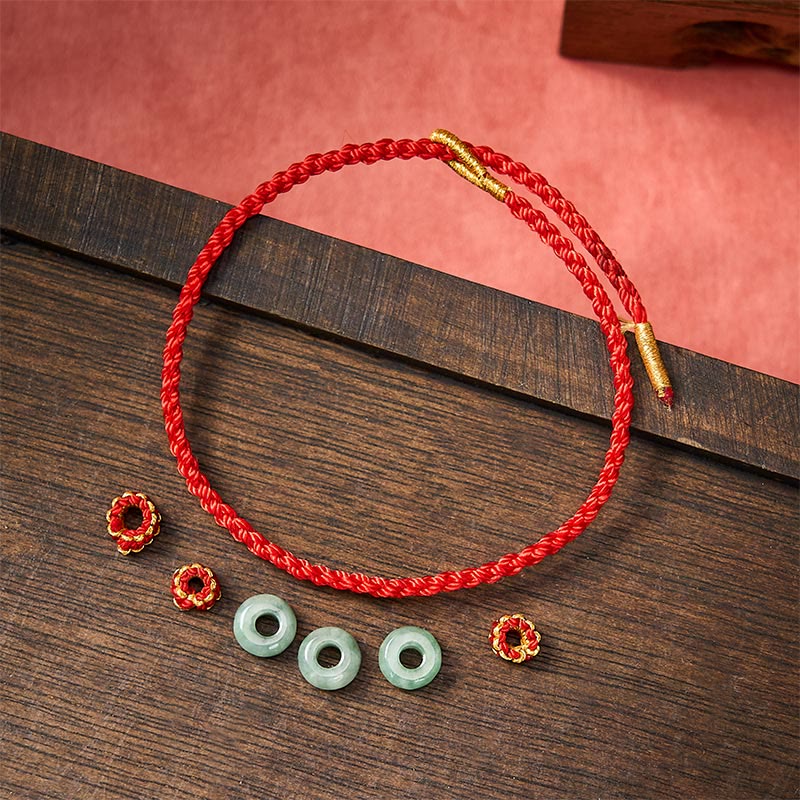 EverestArtstudios Handmade Braided Red String 3mm Jade Beads Protection Adjustable DIY Bracelet