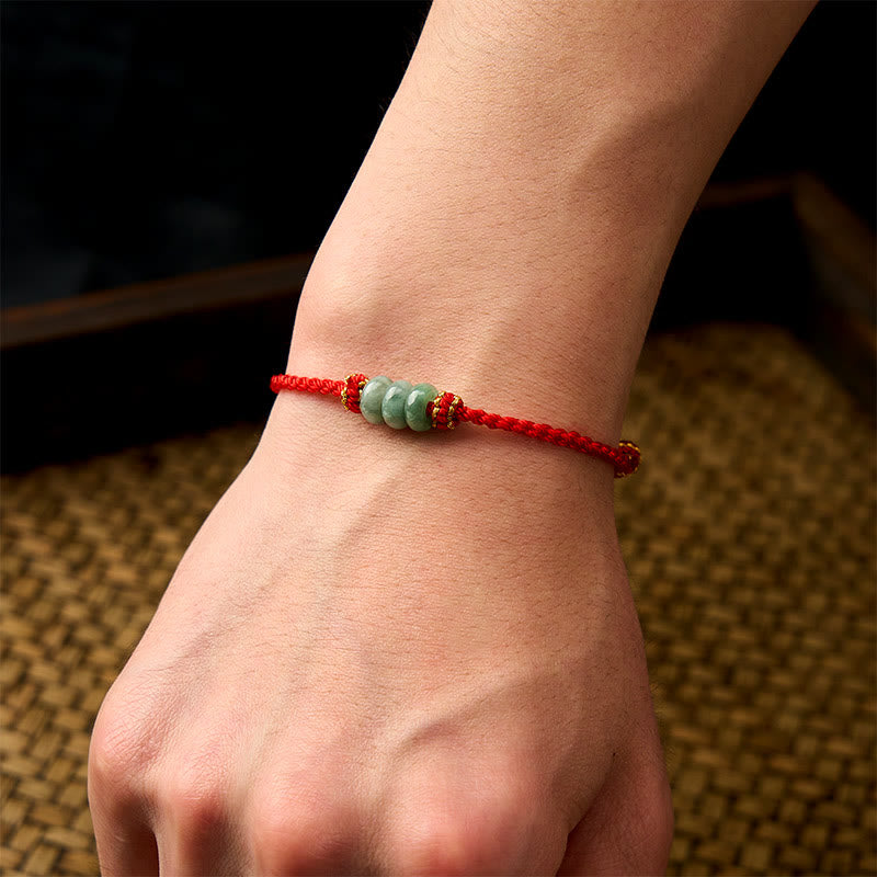 EverestArtstudios Handmade Braided Red String 3mm Jade Beads Protection Adjustable DIY Bracelet