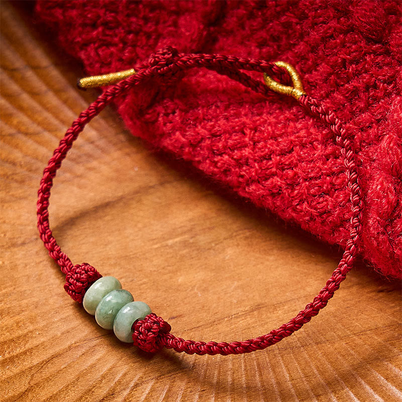 Buddha Stones Handmade Braided Red String 3mm Jade Beads Protection Adjustable DIY Bracelet