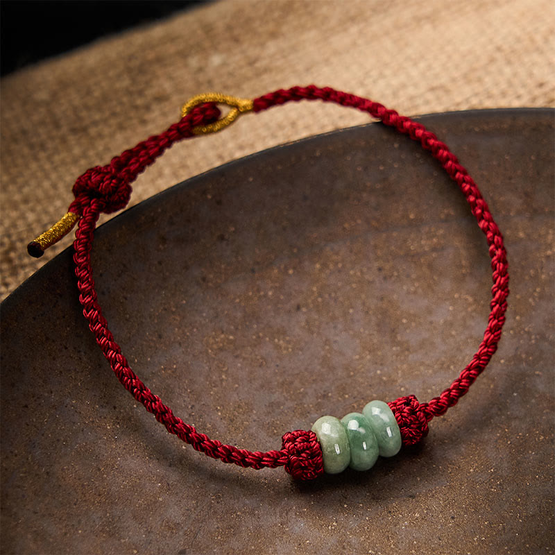 EverestArtstudios Handmade Braided Red String 3mm Jade Beads Protection Adjustable DIY Bracelet