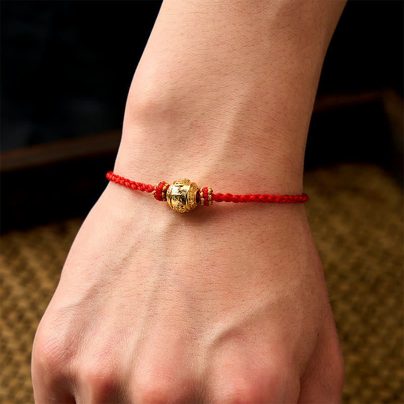 EverestArtstudios Hand-Woven Red String Strength Om Mani Padme Hum Adjustable DIY Bracelet