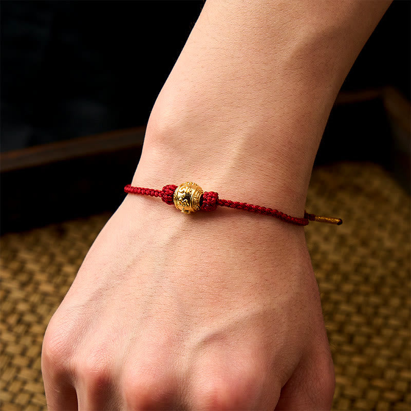 EverestArtstudios Hand-Woven Red String Strength Om Mani Padme Hum Adjustable DIY Bracelet