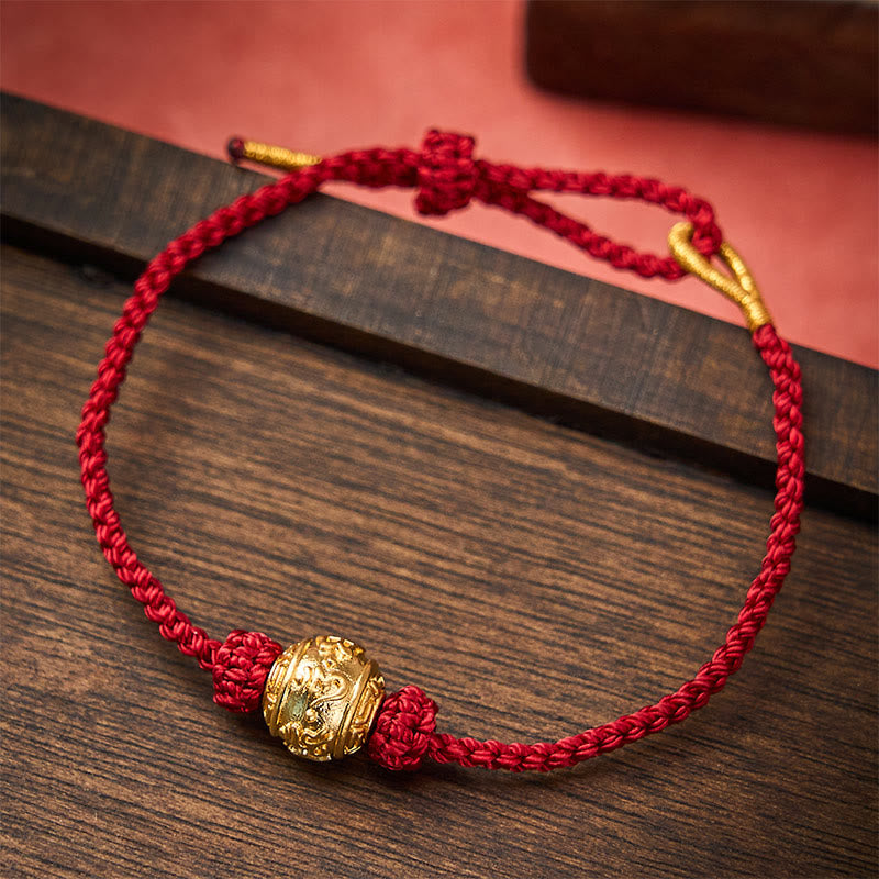 Buddha Stones Hand-Woven Red String Strength Om Mani Padme Hum Adjustable DIY Bracelet