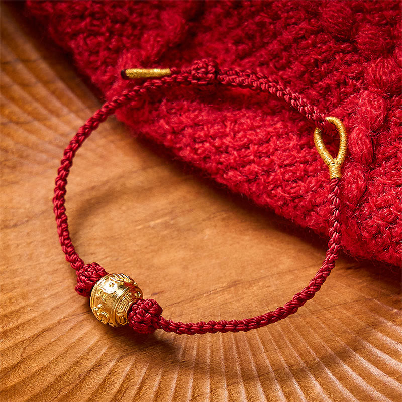 EverestArtstudios Hand-Woven Red String Strength Om Mani Padme Hum Adjustable DIY Bracelet