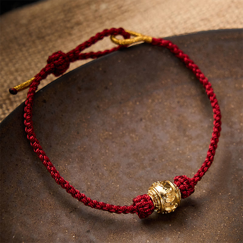 EverestArtstudios Hand-Woven Red String Strength Om Mani Padme Hum Adjustable DIY Bracelet