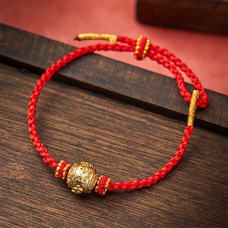 Buddha Stones Hand-Woven Red String Strength Om Mani Padme Hum Adjustable DIY Bracelet