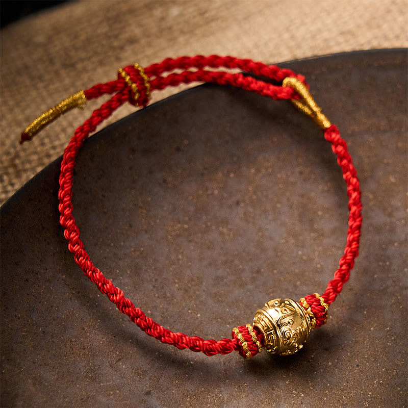 EverestArtstudios Hand-Woven Red String Strength Om Mani Padme Hum Adjustable DIY Bracelet