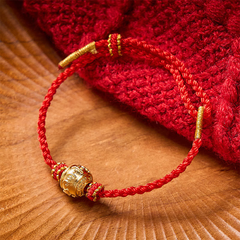 Buddha Stones Hand-Woven Red String Strength Om Mani Padme Hum Adjustable DIY Bracelet