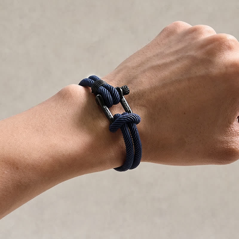 Buddha Stones Titanium Steel Shackle Rope Strengthen Bracelet