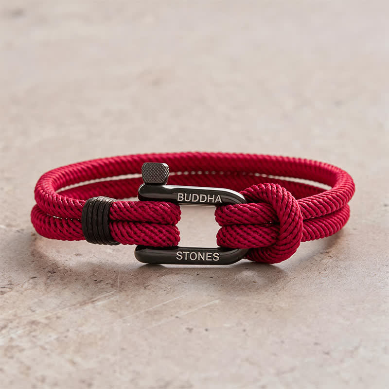 Buddha Stones Titanium Steel Shackle Rope Strengthen Bracelet