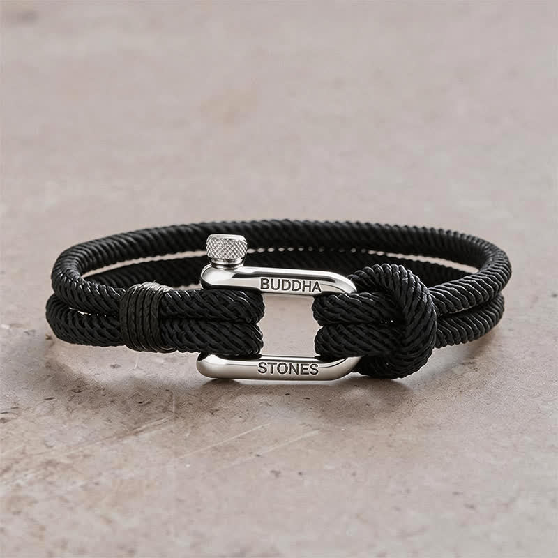Buddha Stones Titanium Steel Shackle Rope Strengthen Bracelet
