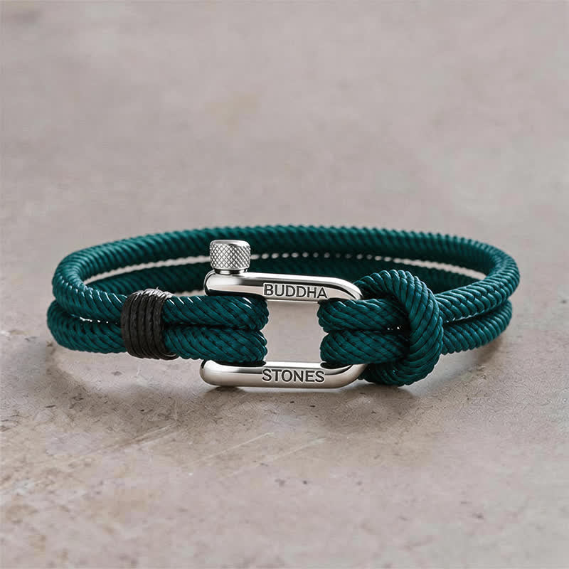 Buddha Stones Titanium Steel Shackle Rope Strengthen Bracelet