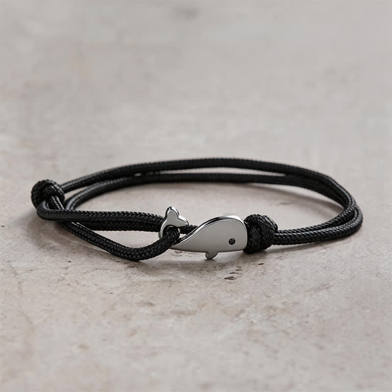 Buddha Stones Double Wrap Braided Rope Whale Connection Bracelet
