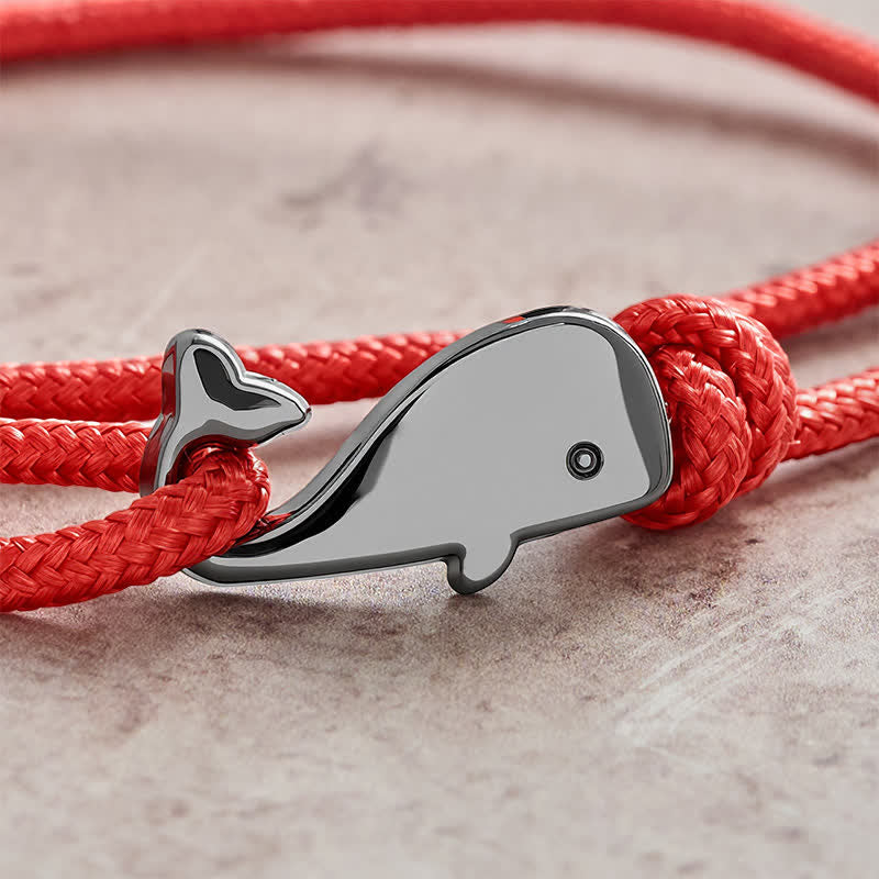 Buddha Stones Double Wrap Braided Rope Whale Connection Bracelet